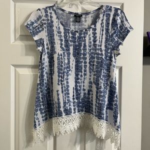 Women’s Blue & White Top with Lace Detail